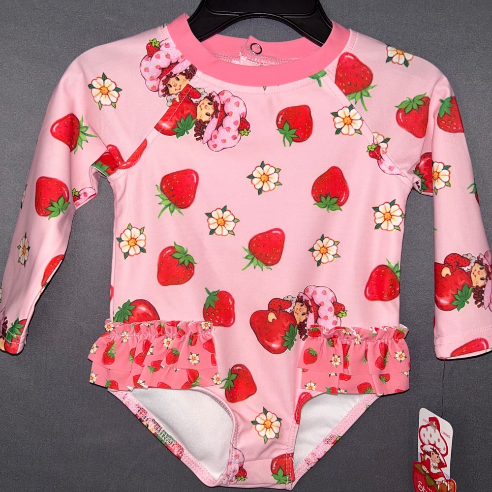 Strawberry Shortcake Swimsuit Girls Pink Rash Guard One Piece UPF 50+ NWT 0-3M